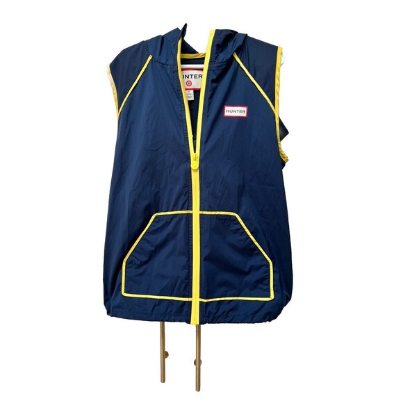 Hunter Target Blue Yellow Trim Sleeveless Hooded Vest Jacket Size M 7/8 Nylon - Picture 1 of 5